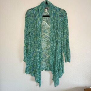 Medium Y2K Blue Green Open Knit Ruffle Cardigan‎ Forest Fairy Boho Feminine